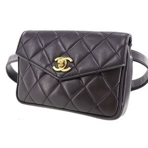 CHANEL Quilted Bum Bag Black Lambskin Leather
